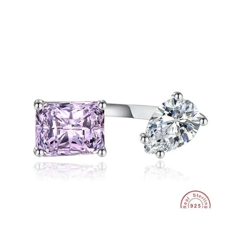 Simple Fashion Wedding Ring Luxury Jewelry 925 Sterling Silver Water Drop Multi Color 5A Cubic Zircon CZ Diamond Gemstones Open Women Adjustable Ring