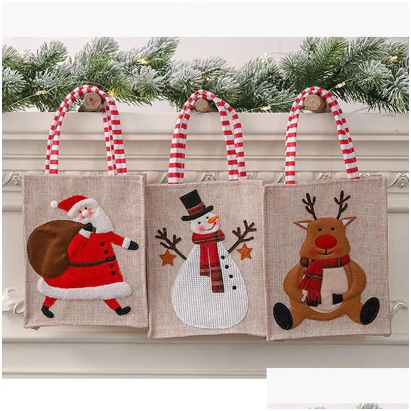 dhl christmas canvas three-dimensional embroidered tote bag linen reusable child gift candy storage bag shopping bag christmas decor