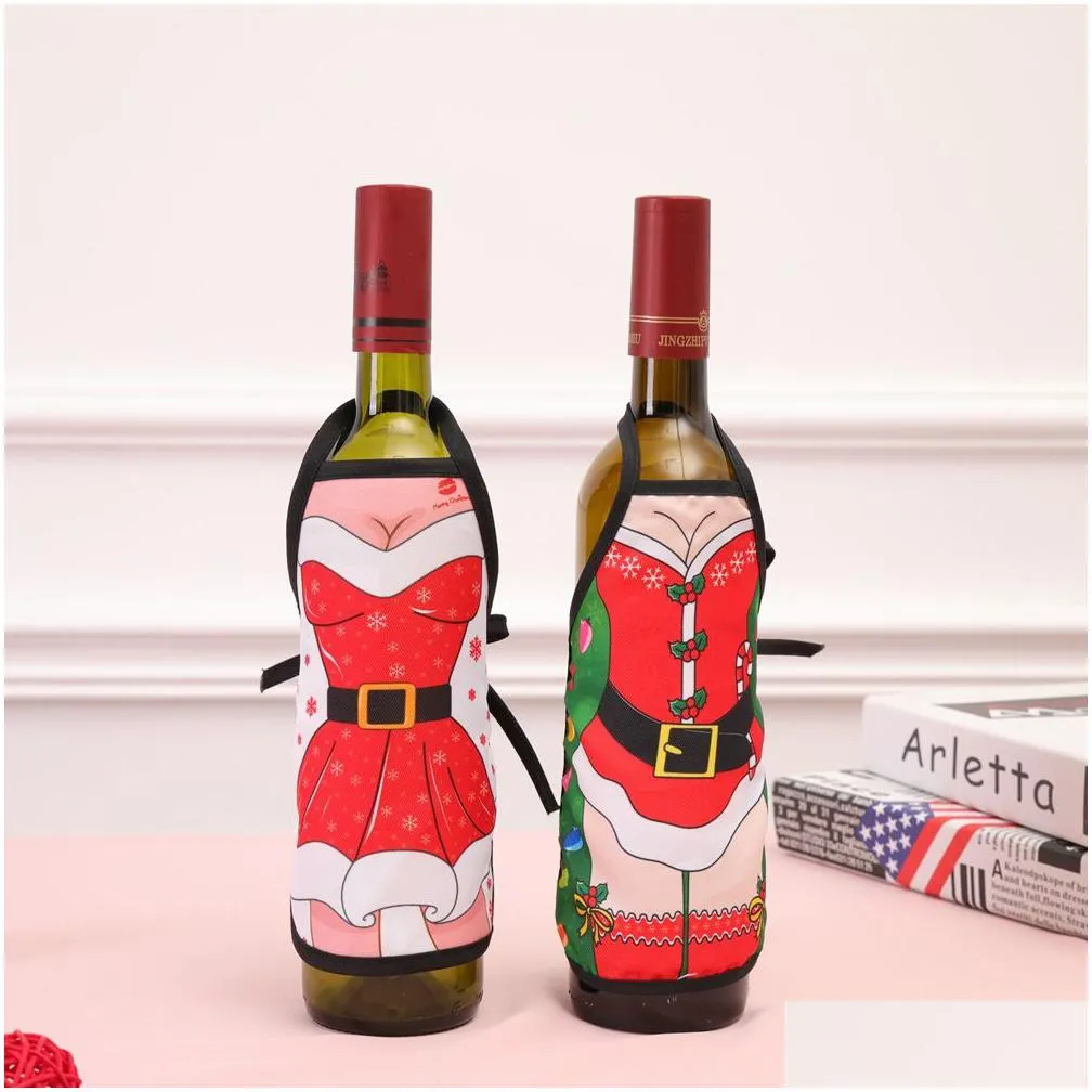 red wine bottle cover beer bottles champagne covers christmas party table decor mini xmas festival apron santa gift packing decorations