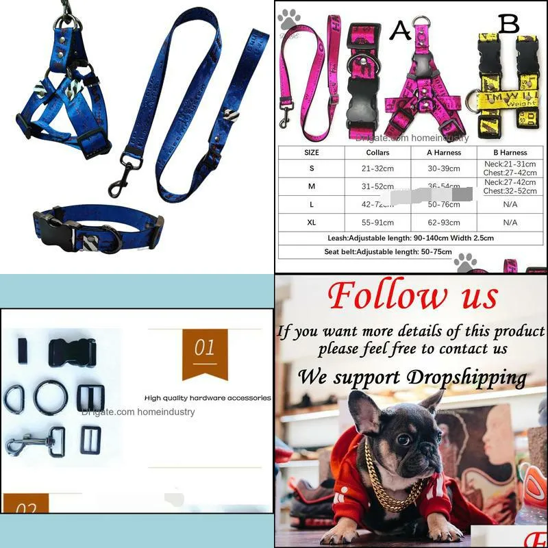 Designer Dog Collar Leashes set Cool Letter Pattern Nylon Dog Harness Leash Pet Car Safety Belt for Small Medium Large Dogs Cat French Bulldog Fashion Pets