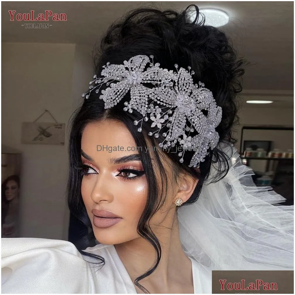 wedding hair jewelry youlapan hp480 bridal headband big flower shape headdress for women crystal hollow headpiece zircon headwear