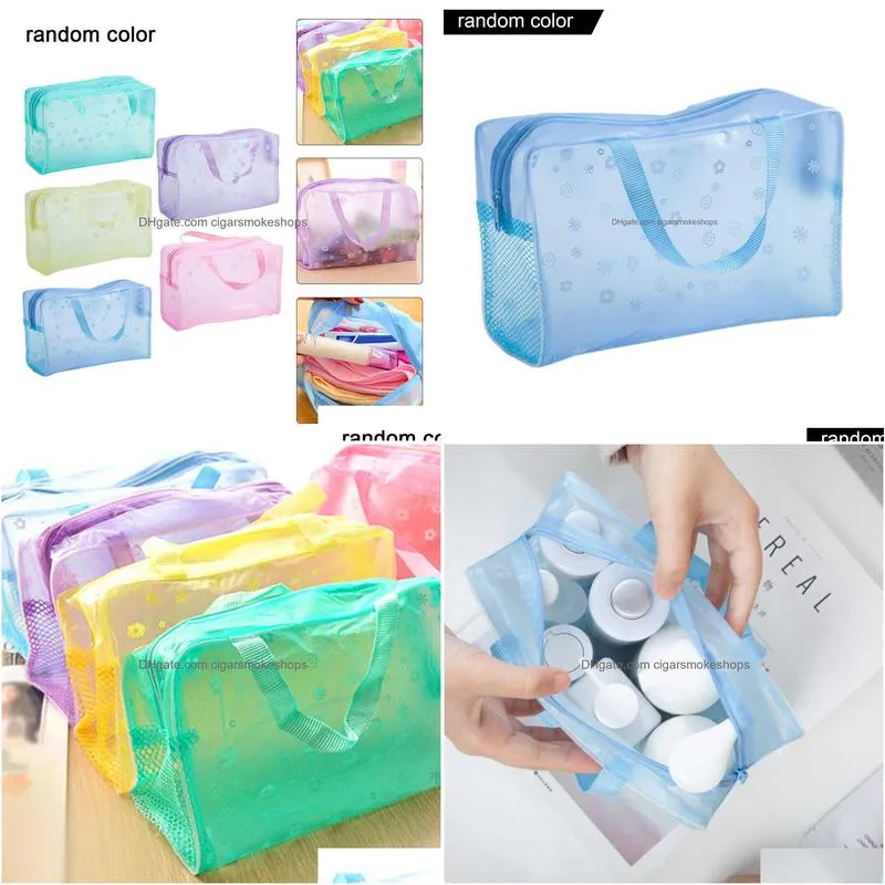 portable transparent pvc makeup bags womens floral waterproof cosmetic bag travel washing toiletry shower pouches random color