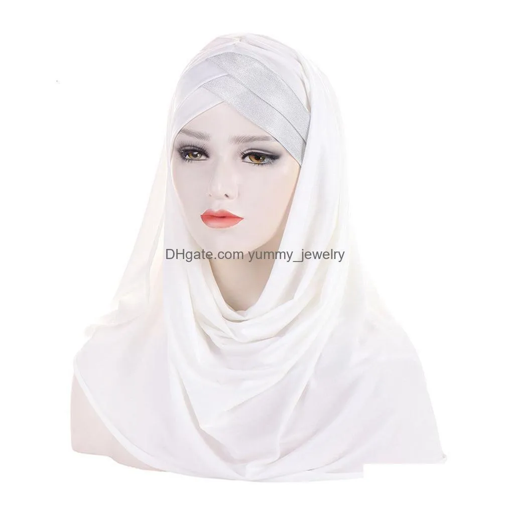 scarves glitter amira muslim women long scarf pull on ready wear instant cap headwear wrap hijab turban arab femme chemo shawl 230301