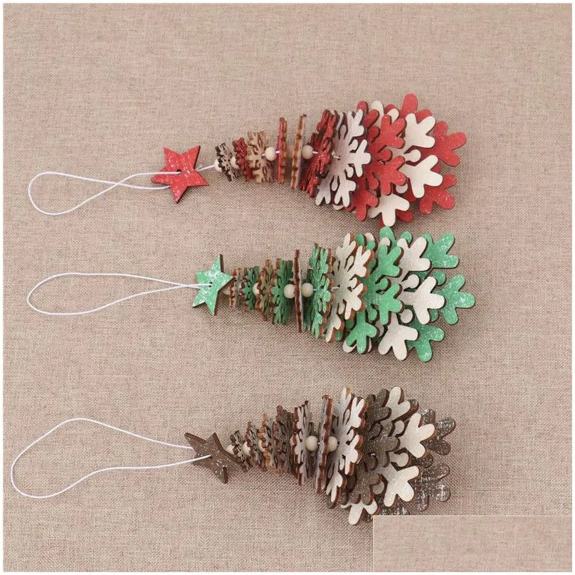 new wooden christmas pendant creative five-pointed star snowflake bell christmas tree hanging small ornaments party colorful decor