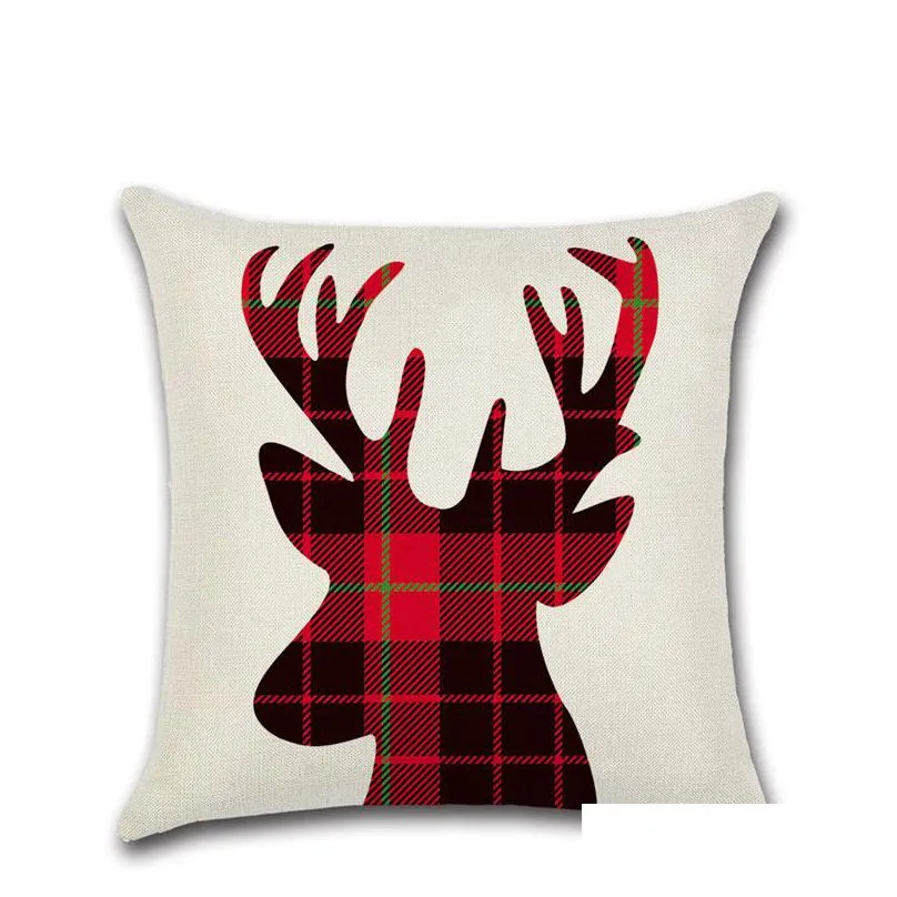 christmas pillow case canvas 45*45cm elk printed individual package christmas pillow cover retro plaid pillowcase bedding supplies