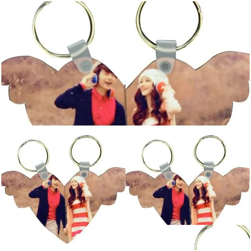 wing shape key buckle sublimation blanks mdf chain diy pattern metal love heart car ring valentines day rre15269