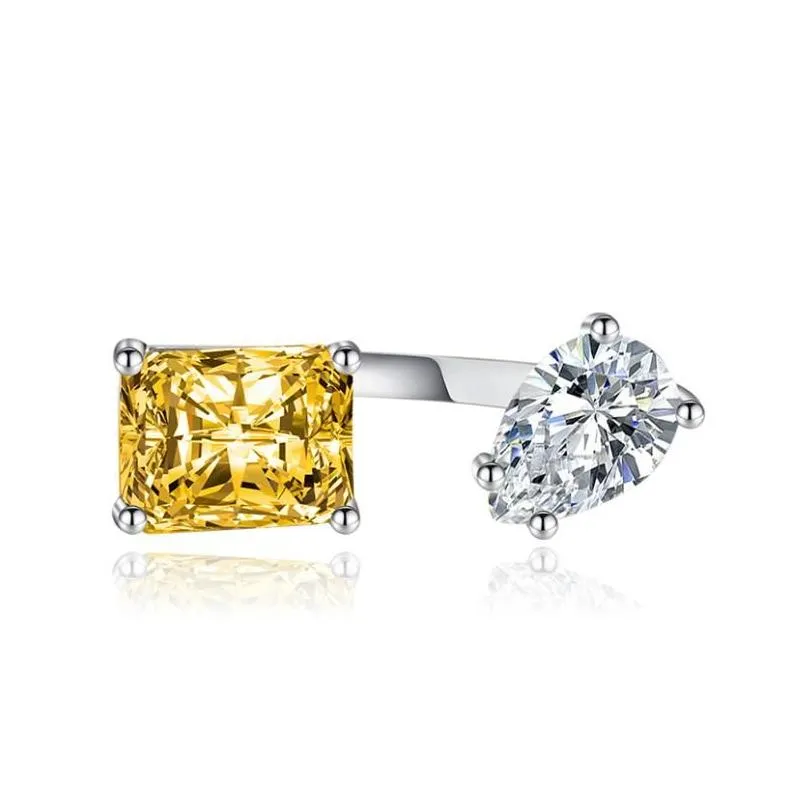 Simple Fashion Wedding Ring Luxury Jewelry 925 Sterling Silver Water Drop Multi Color 5A Cubic Zircon CZ Diamond Gemstones Open Women Adjustable Ring
