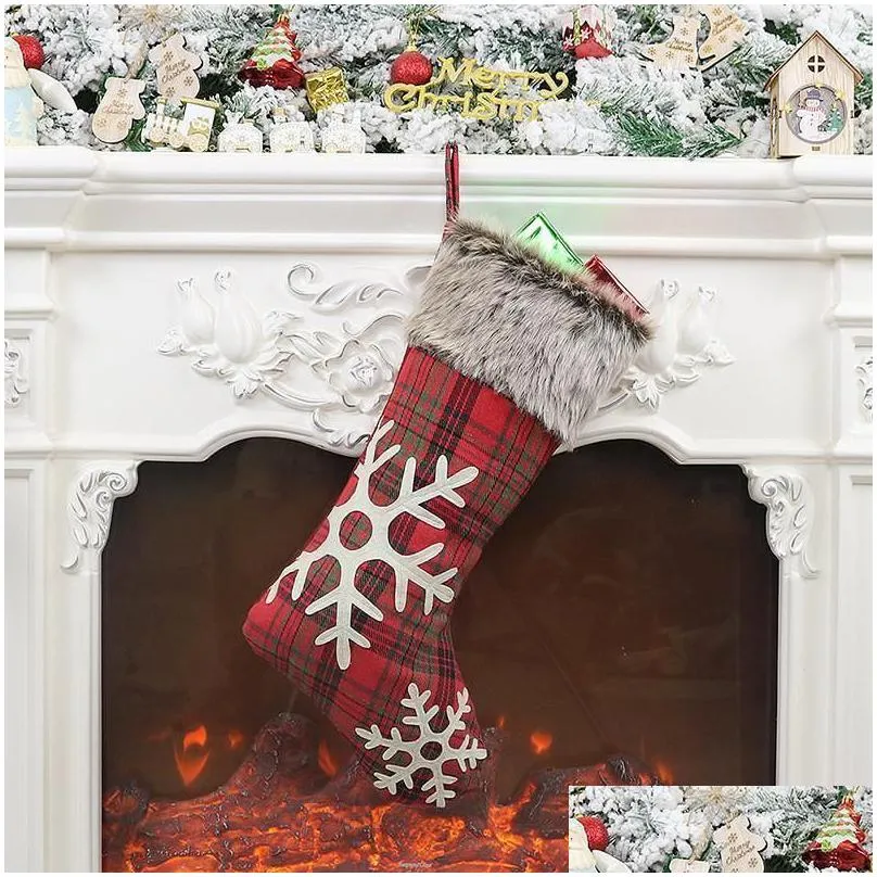 christmas decorations santa claus gift socks plush xmas stocking with hanging rope ornament wholesale rra36