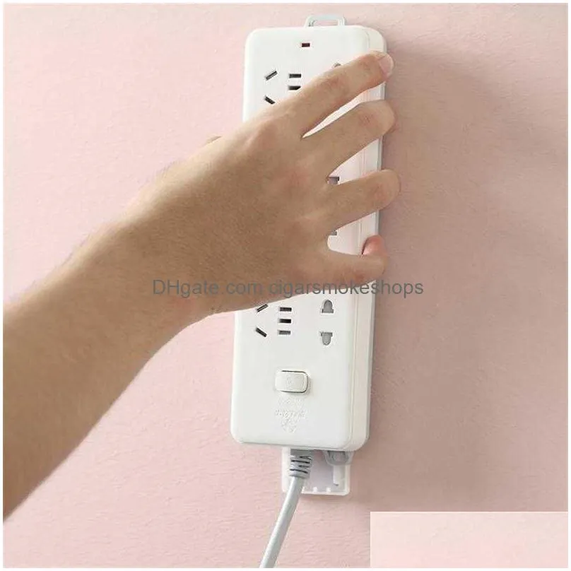 row plug holder power socket strip self-adhesive fixator wall mounted wall fixer holders for kitchen home office storage