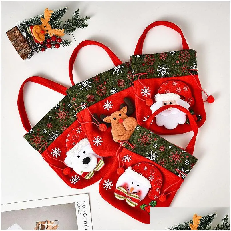 christmas party santa sack children xmas gifts candy stocking bag exquisite santa claus printed linen rra59