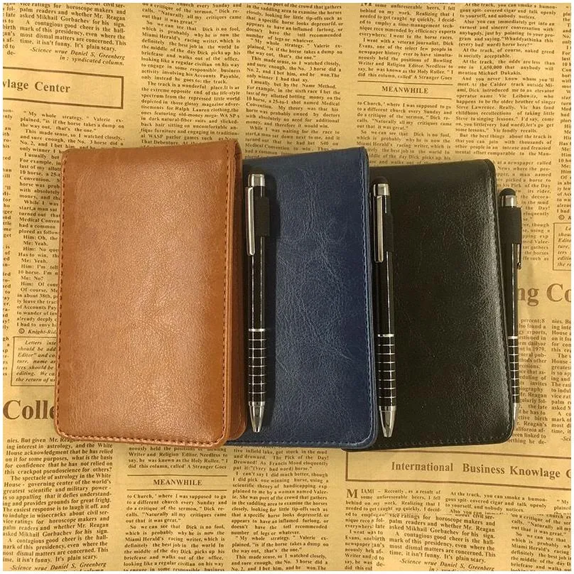 wholesale notepads mini pocket pu leather business notebook 50 sheets lined memo pad holder refillable jotter book steno notepad card slot pen loop