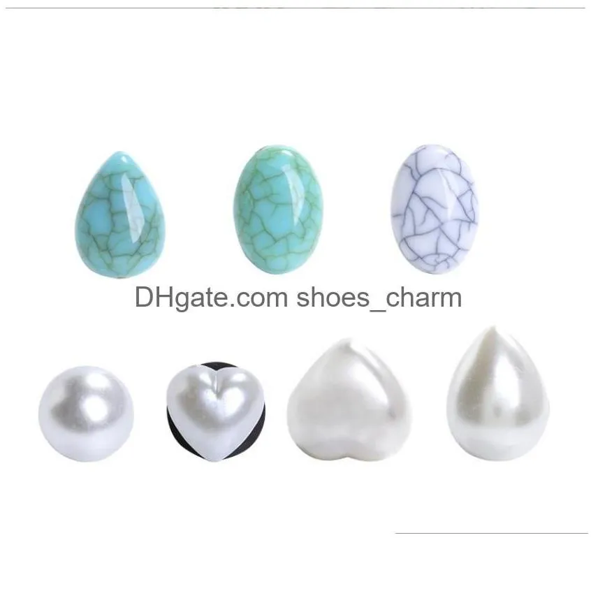 shoe parts accessories mix fast delivery turquoise water drops peach heart oval abs pearl custom mexican style pvc charms shoecharms