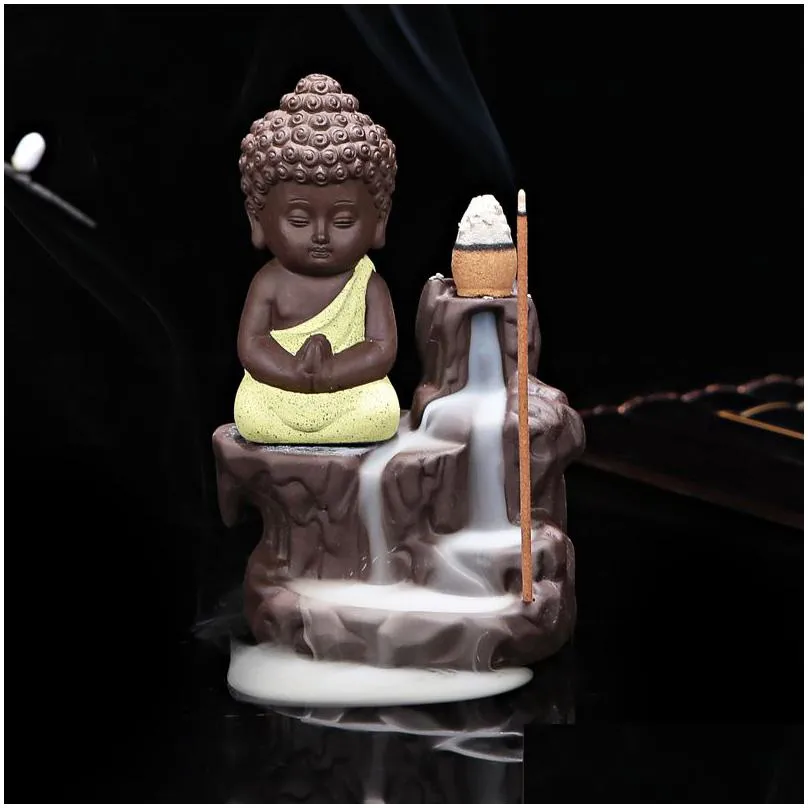 the lovely little monk and small buddha censer backflow incense burner for the home office teahouse home decor christmas gift