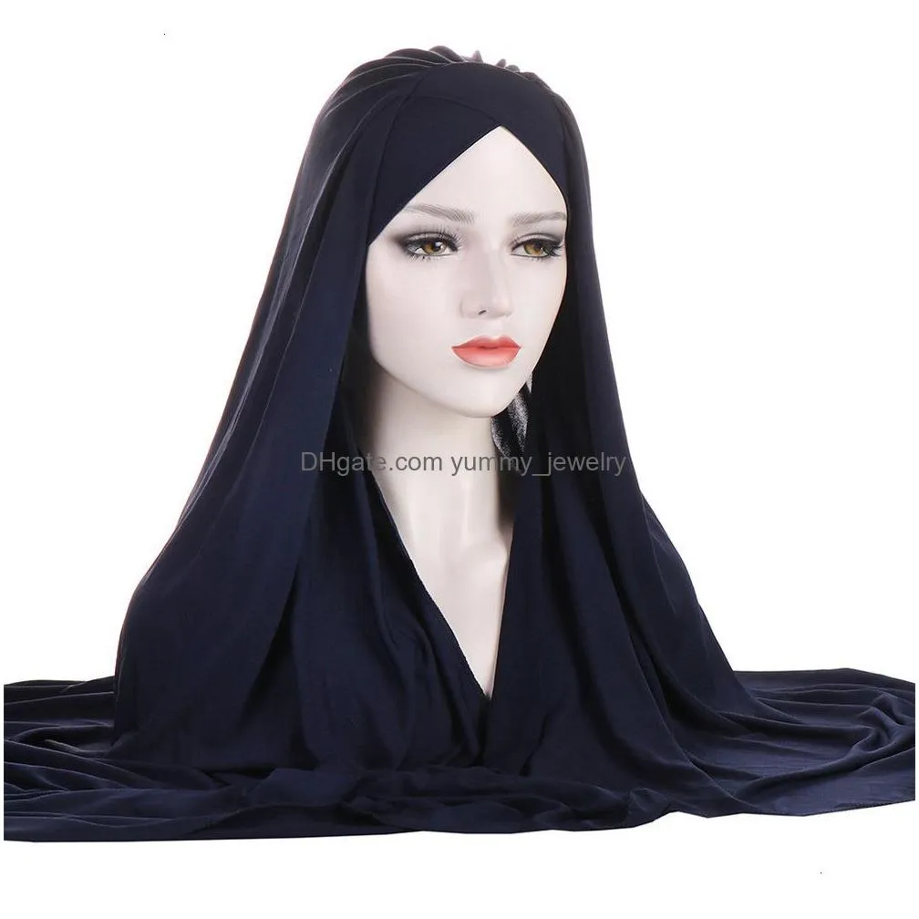 scarves glitter amira muslim women long scarf pull on ready wear instant cap headwear wrap hijab turban arab femme chemo shawl 230301
