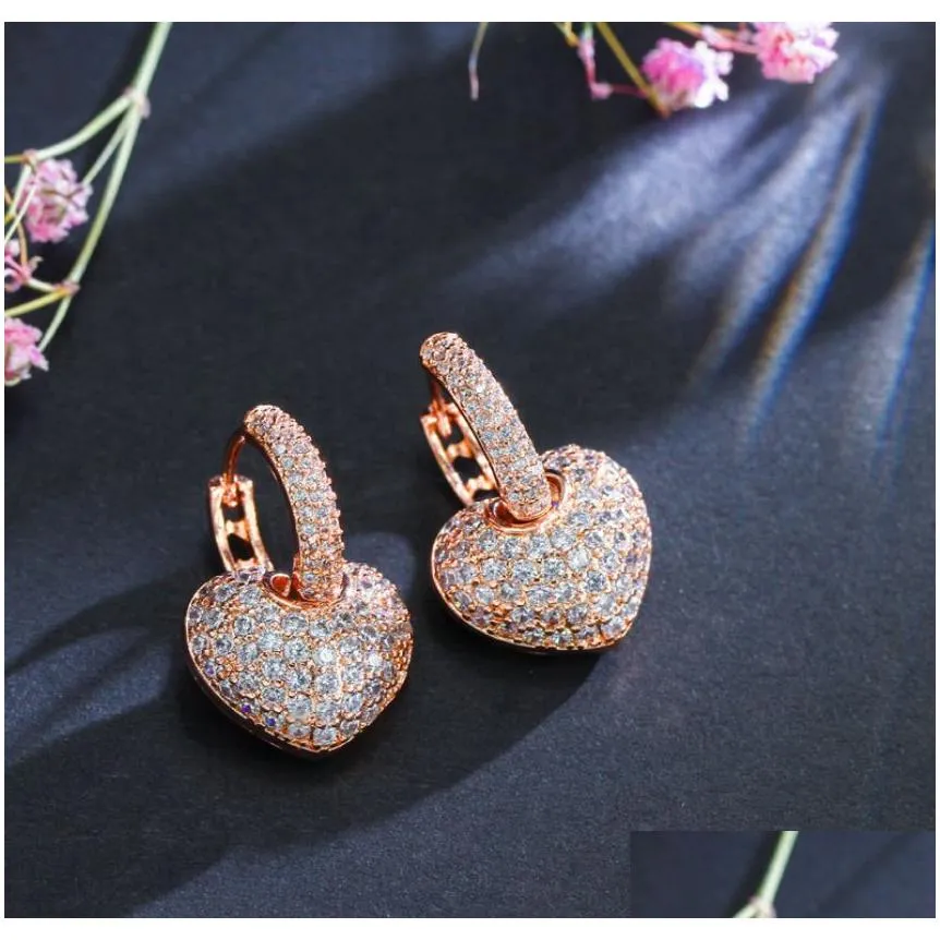 2019 New Arrival Top Selling Luxury Jewelry 925 Sterling Silver Rose Gold Fill Pave White Topaz CZ Diamond Earring Necklace For Women