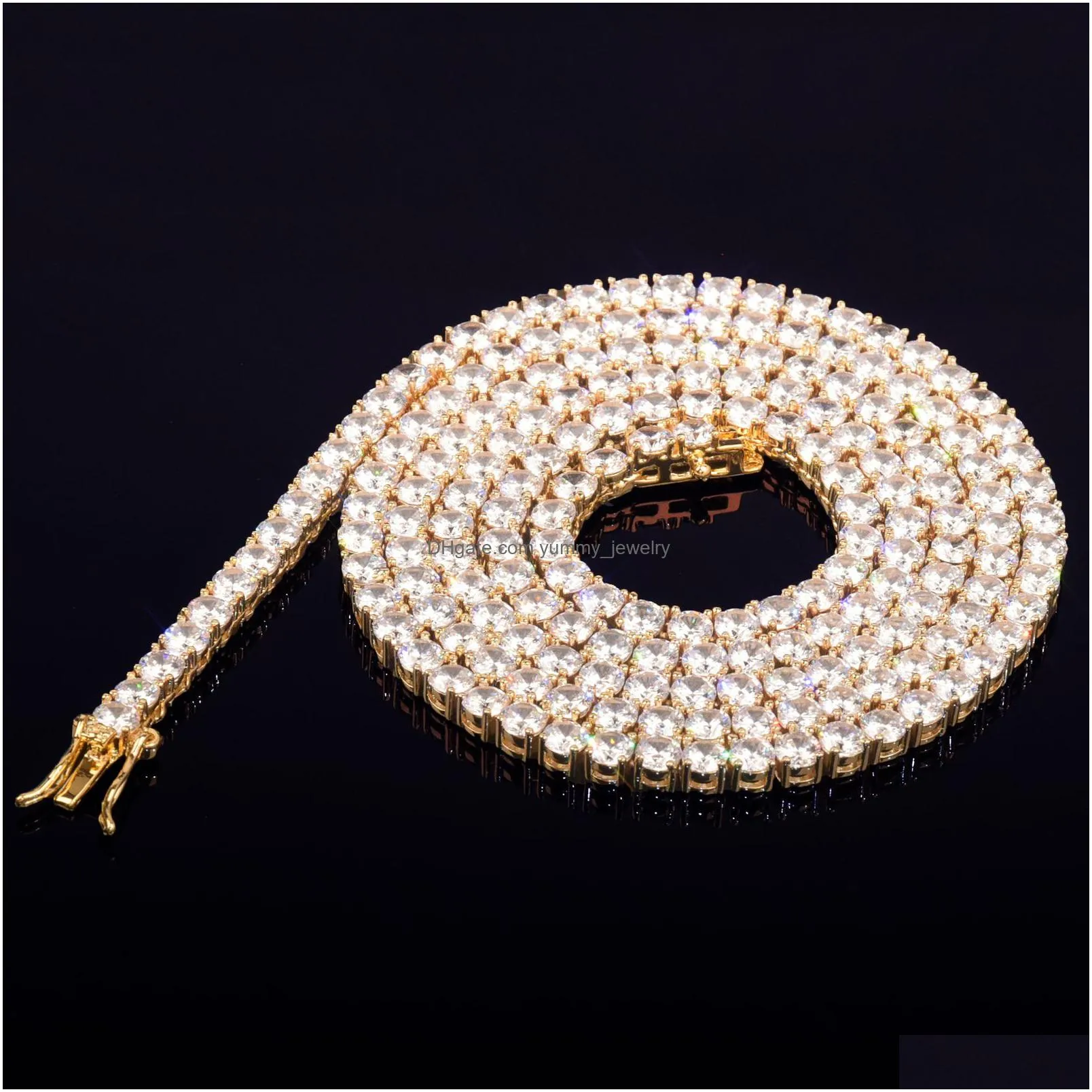 strands strings gold color tennis chain 4mm 5mm 6mm one row zircon necklace link for men women hip hop jewelry 230202