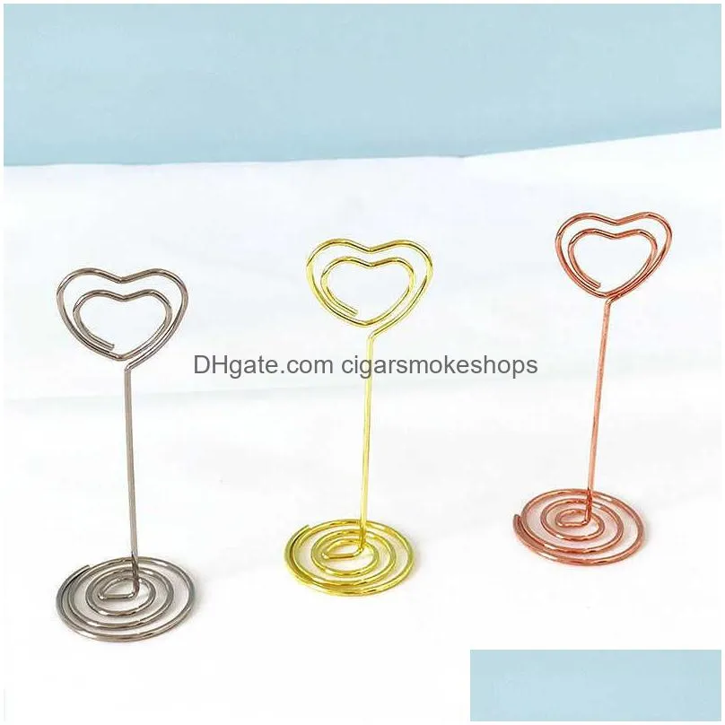 10pcs golden heart shape photo holder stands table number holders place card paper menu clips for wedding party decor or office