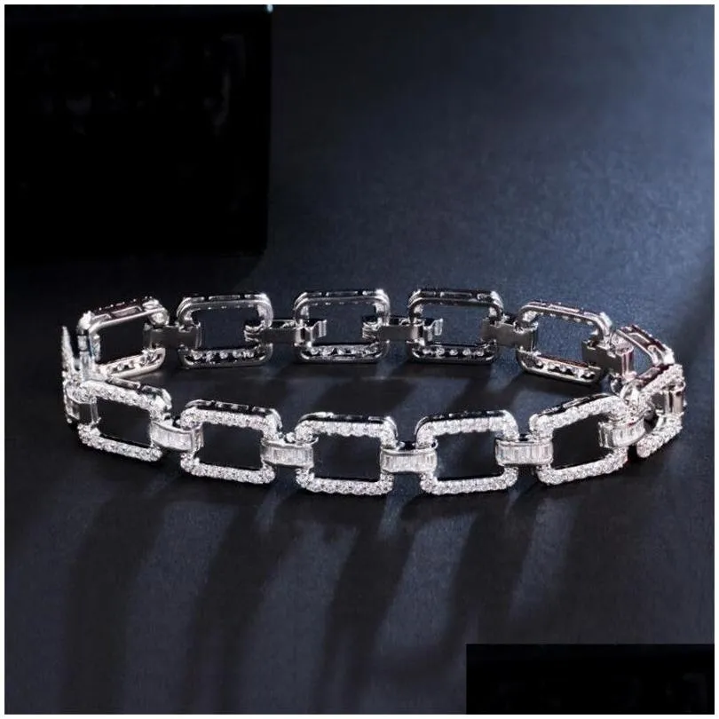 Choucong Brand Luxury Jewelry Wedding Bracelet 18K White Gold Fill Pave Sapphire CZ Diamond Zircon Simple Fashion Party Women Chain Bangle For Lovers