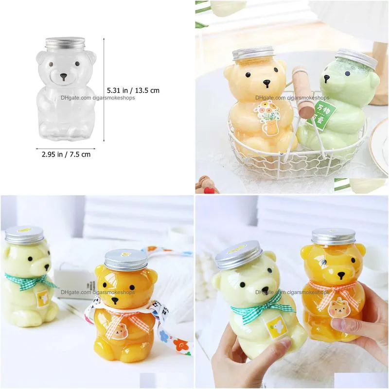 5pcs disposable drink bottles juice storage bottles beverage milk tea bottles cute bear juice drink milk tea sealed bottle