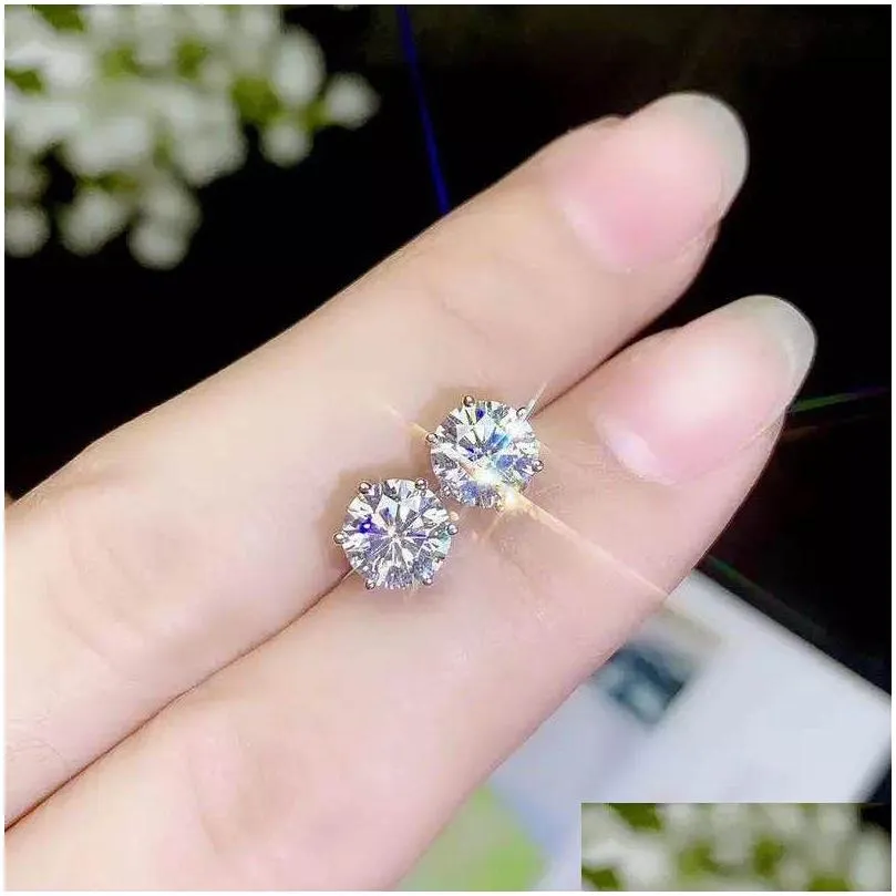 Classical Six Claw Luxury Jewelry Pure 925 Sterling Silver 6mm Round Cut White Topaz Solitaire Women Wedding Bridal Stud Earring Gift