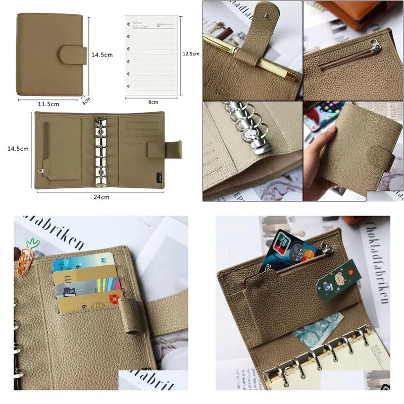 wholesale notepads a7 notebook cover regular pocket rings planner genuine cowhide leather a7 notebook mini agenda organizer diary notepad a7 binder