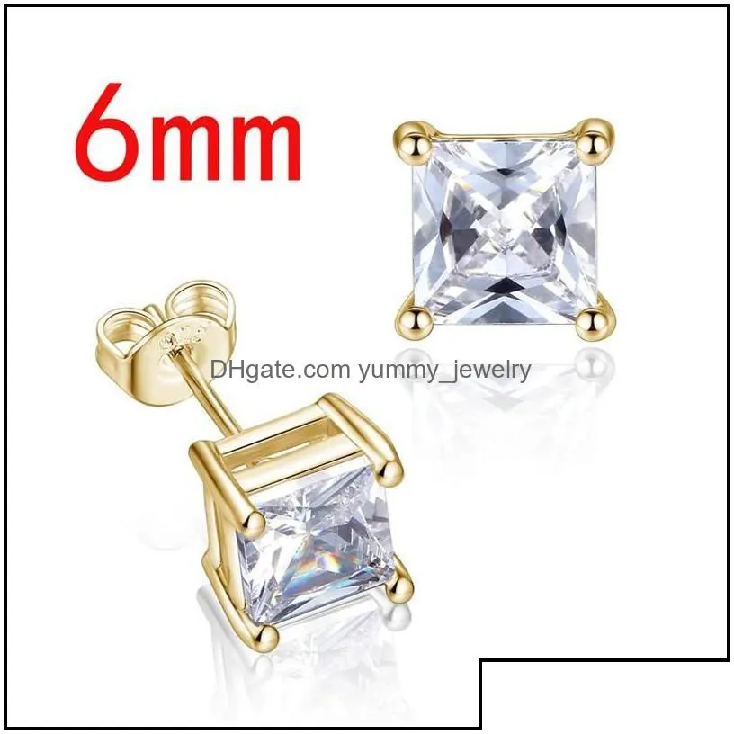 stud fashion square cz zircon stud earrings for women 5mm8mm small sier pink color earring minimalist design party jewelry drop deliv
