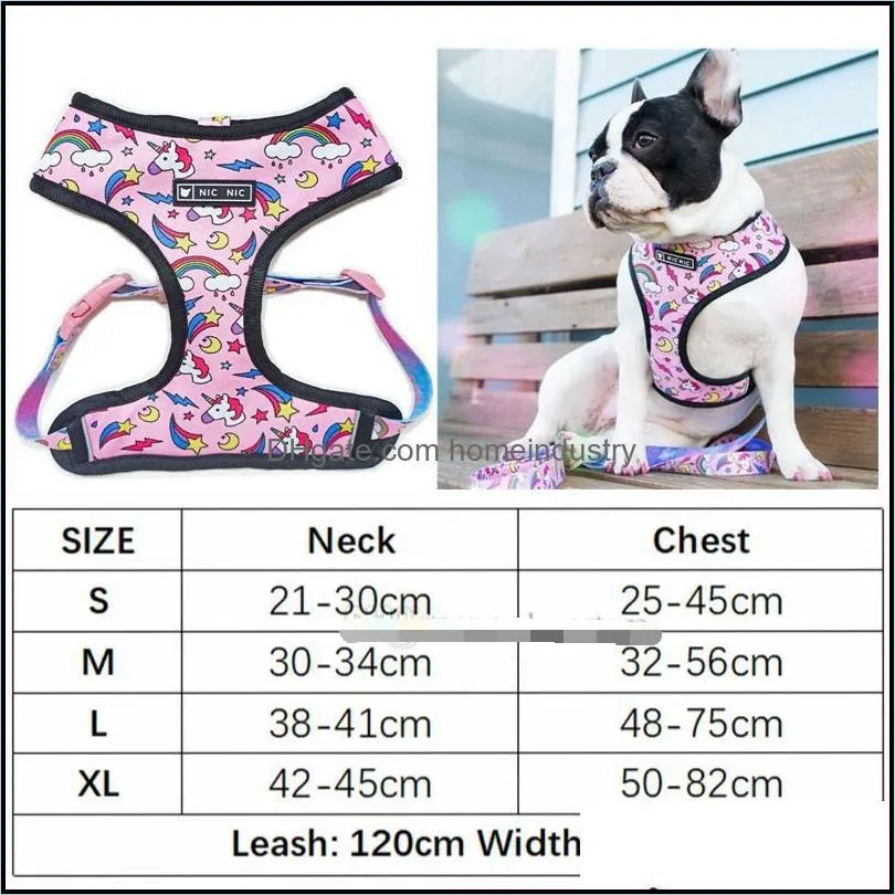 Dog Vest Harness and Leashes Soft Air Mesh Adjustable Dogs Harnesses Cute Printed No Pull Harness with Neck Padded for Small Medium Breeds