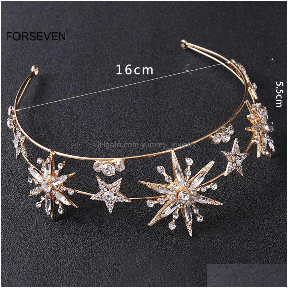 wedding hair jewelry baroque princess diadem bling star tiara and crown goldsilver color metal headbands for bride wedding hair jewelry