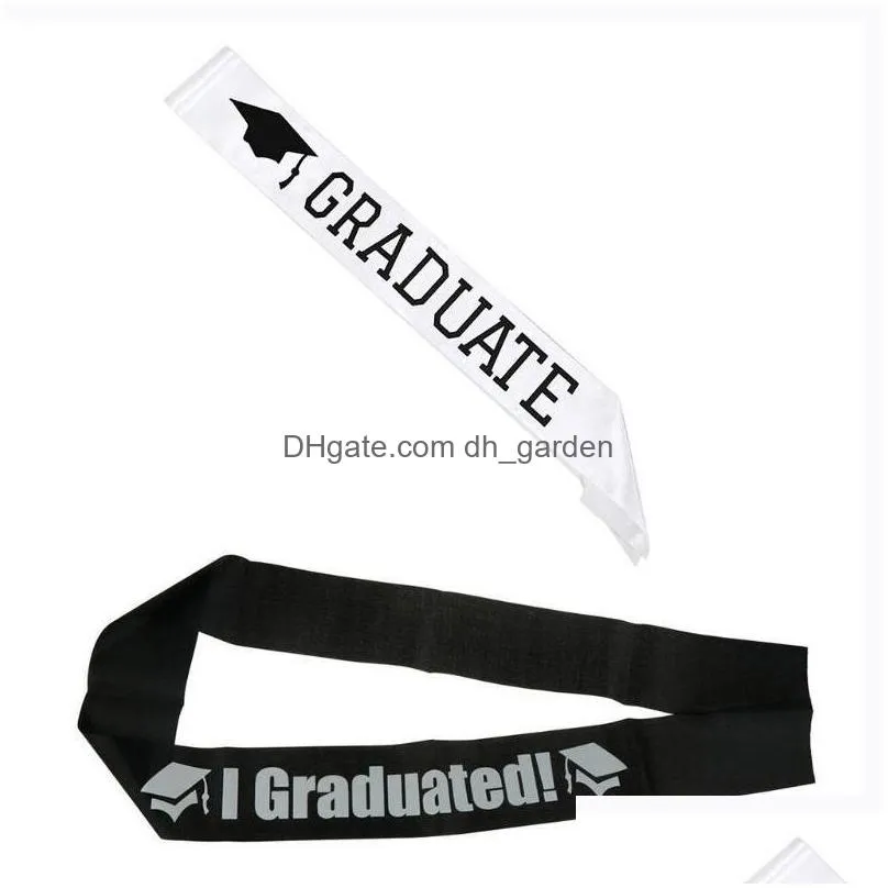 satin black and white decoration graduation shoulder strap i graduated single sided printing letters etiquette belt celebration party