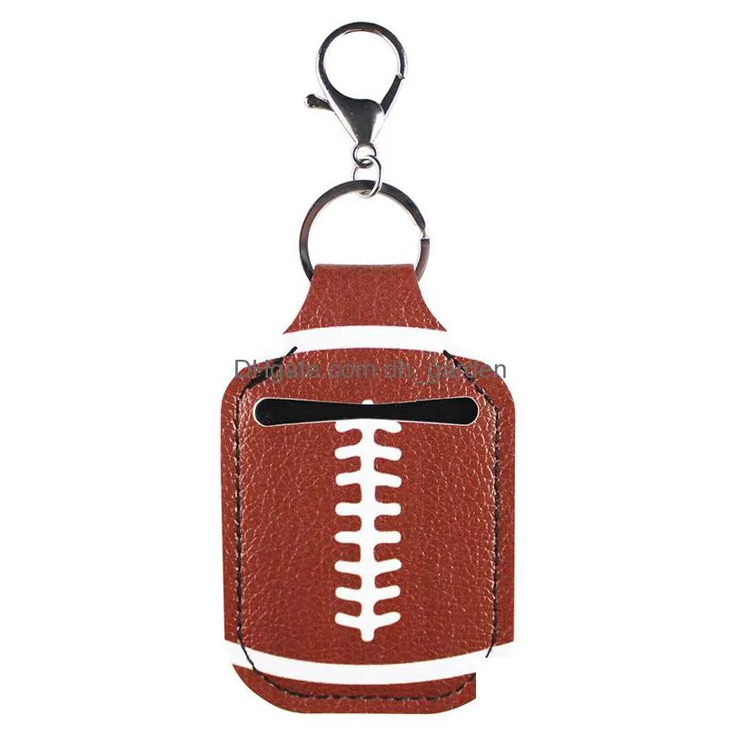 portable hand sanitizer cover keychain football basketball baseball ball leather keychain bag pendant