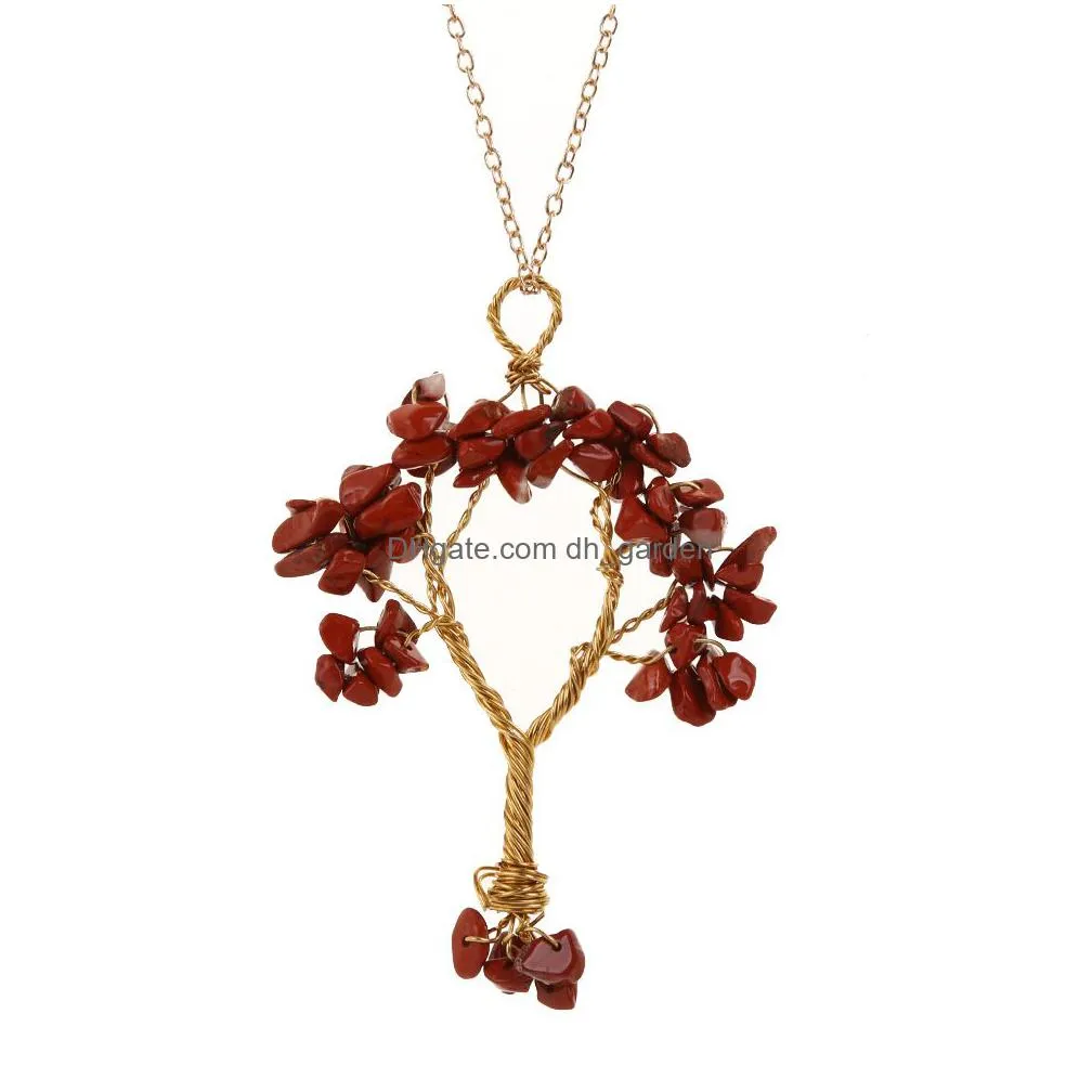 natural stone crystal pendant necklace life tree necklaces yoga energy stone fashion accessories