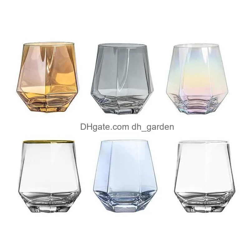 300ml household glass wine glasses simple and colorful hexagonal diamond transparent cup phnom penh bar kitchen utensils