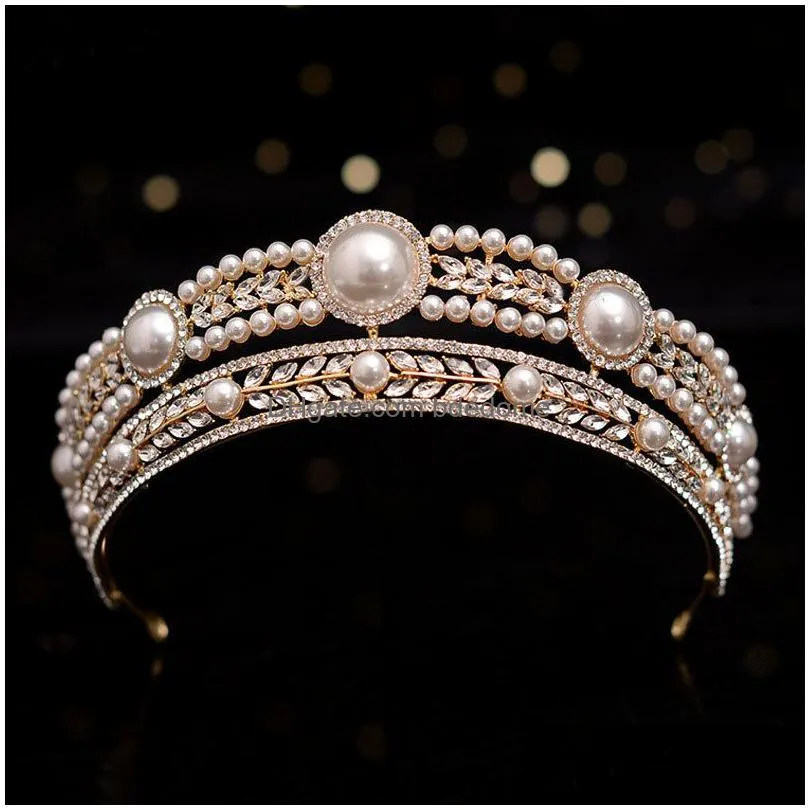 wedding hair jewelry kmvexo luxury gold color crystal pearls bridal tiaras crown pageant diadem headbands accesspries 221109