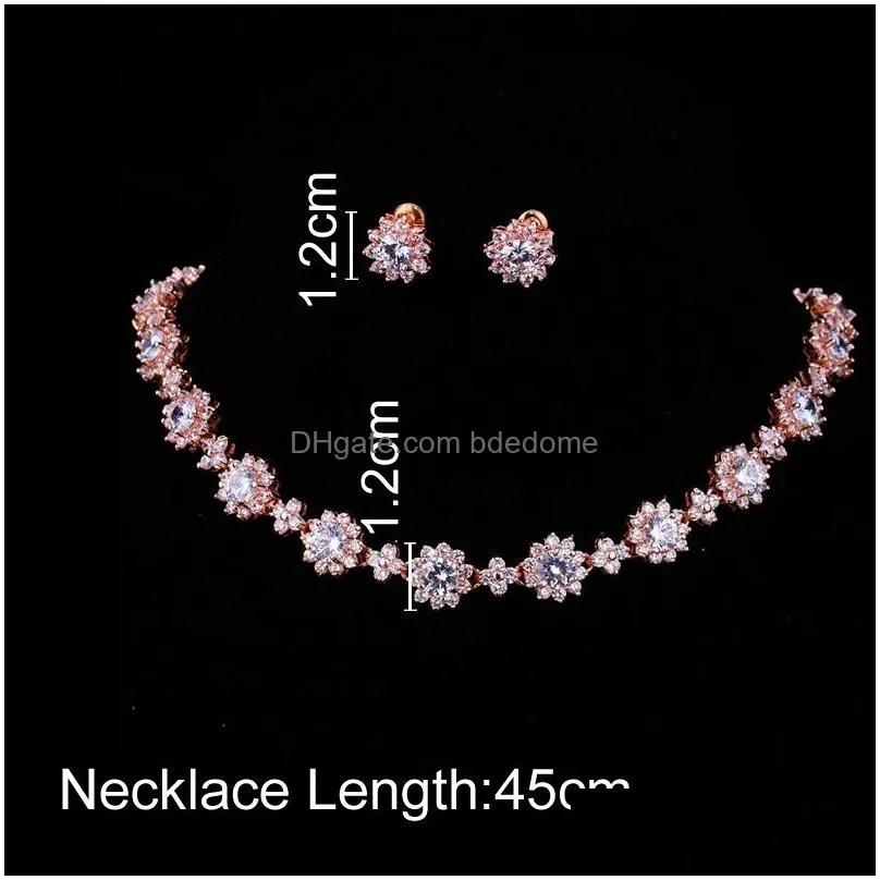 wedding jewelry sets em luxury cubic zircon crystal bridal necklace earrings for women party 230215