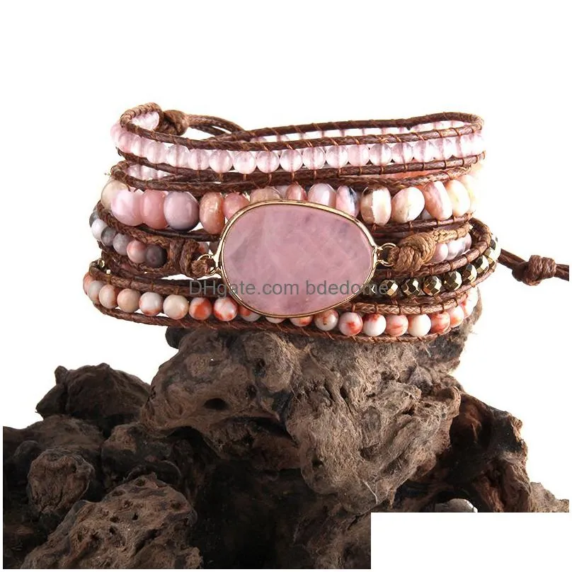 bangle rh fashion handma bohemian jewelry boho bracelet mixed natural stones charm 5 strands wrap bracelets gift drop 220831