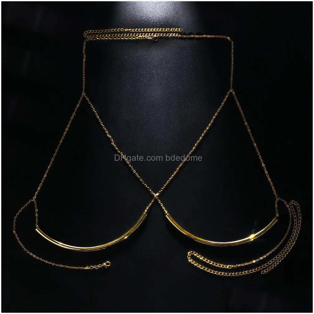 other sexy thin link crystal chest bracket bust chain bra harness beach bikini body chain jewelry necklace for women party 221008