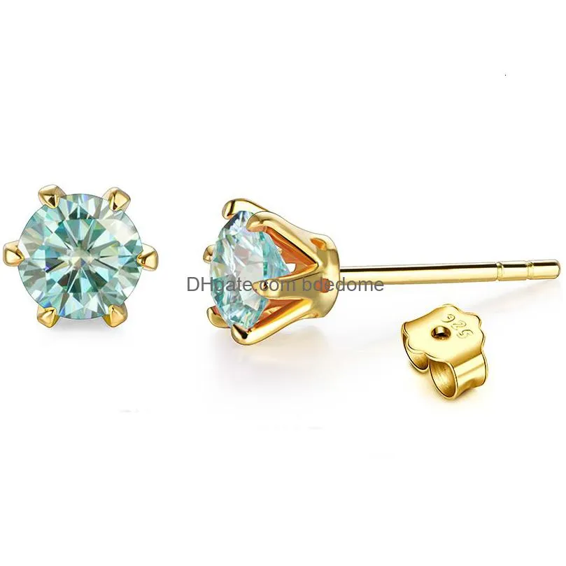 stud 18k gold plated 051 carat d color gemstone earrings for women solid 925 sterling silver solitaire fine jewelry 221119