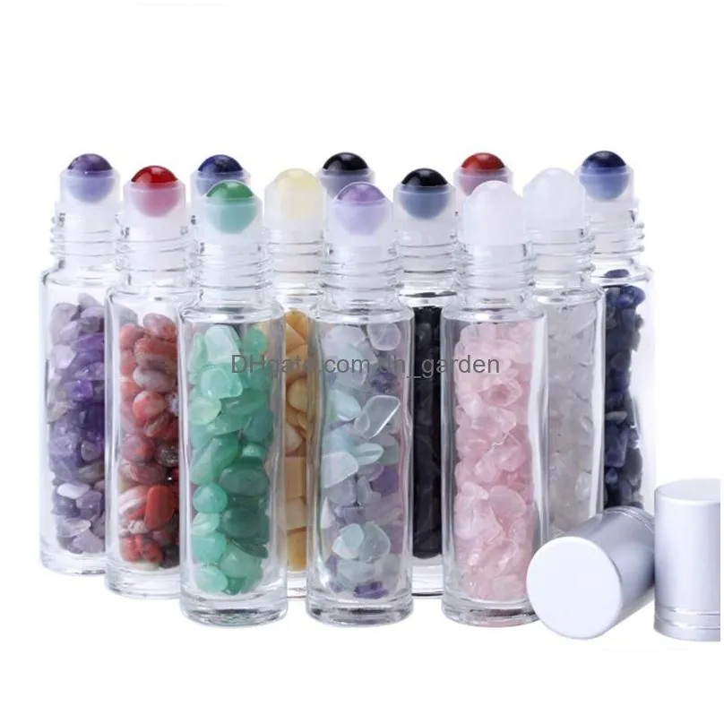 10ml natural crystal stone  oil bottles portable gemstone transparent ball bottle perfume bottling free dhl
