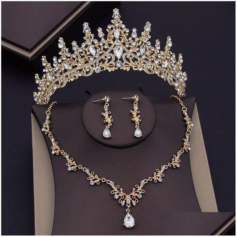 wedding jewelry sets gorgeous crystal dress choker necklace for women bridal tiaras crown earrings bride 230216