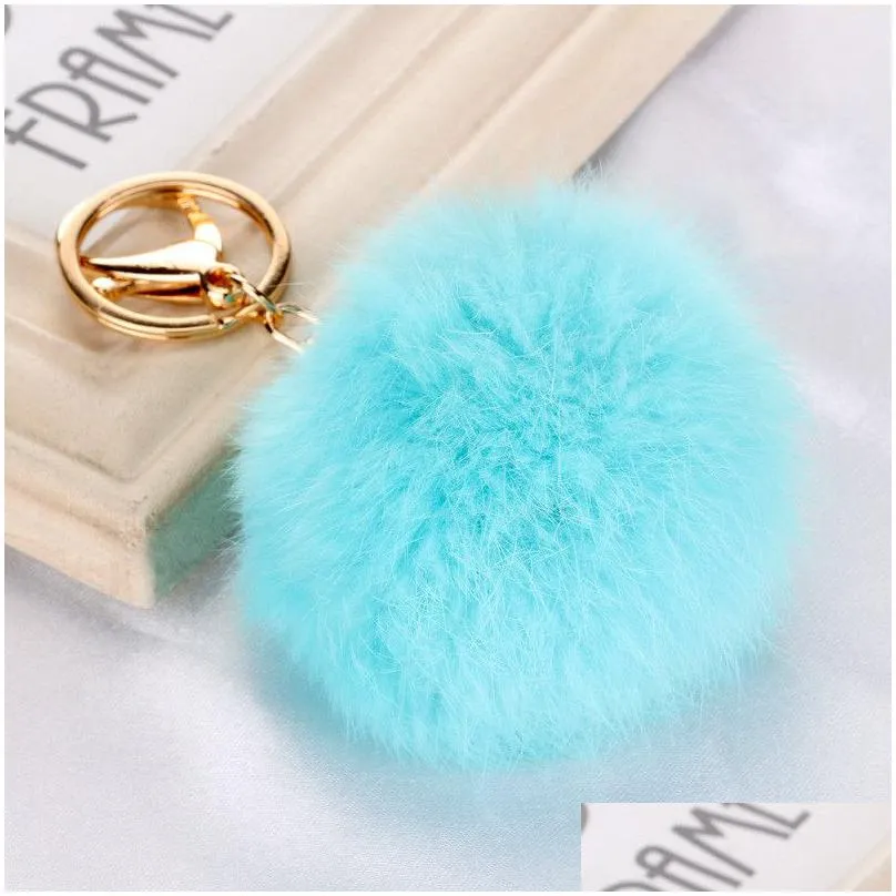 multicolor 8cm rabbit fur ball keychain pom pom plush car key chain handbag key ring pendant key rings