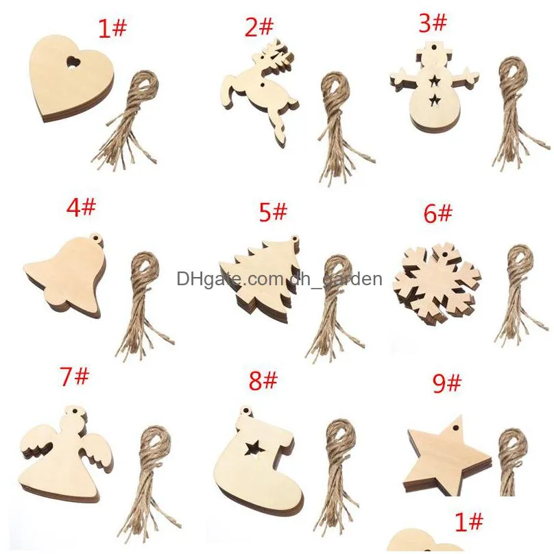 christmas wooden pendants diy hand carved crafts creative birthday party home decoration supplies 9 styles with rope