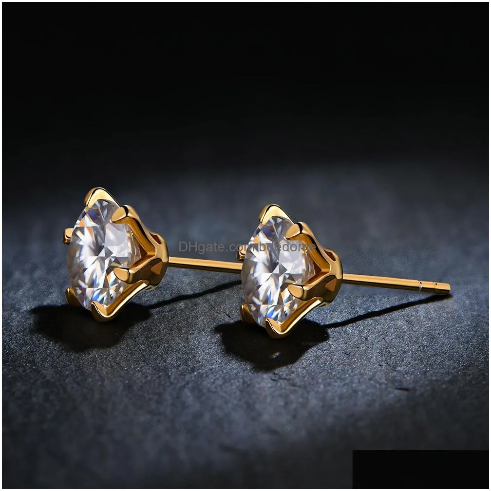 stud 18k gold plated 051 carat d color gemstone earrings for women solid 925 sterling silver solitaire fine jewelry 221119