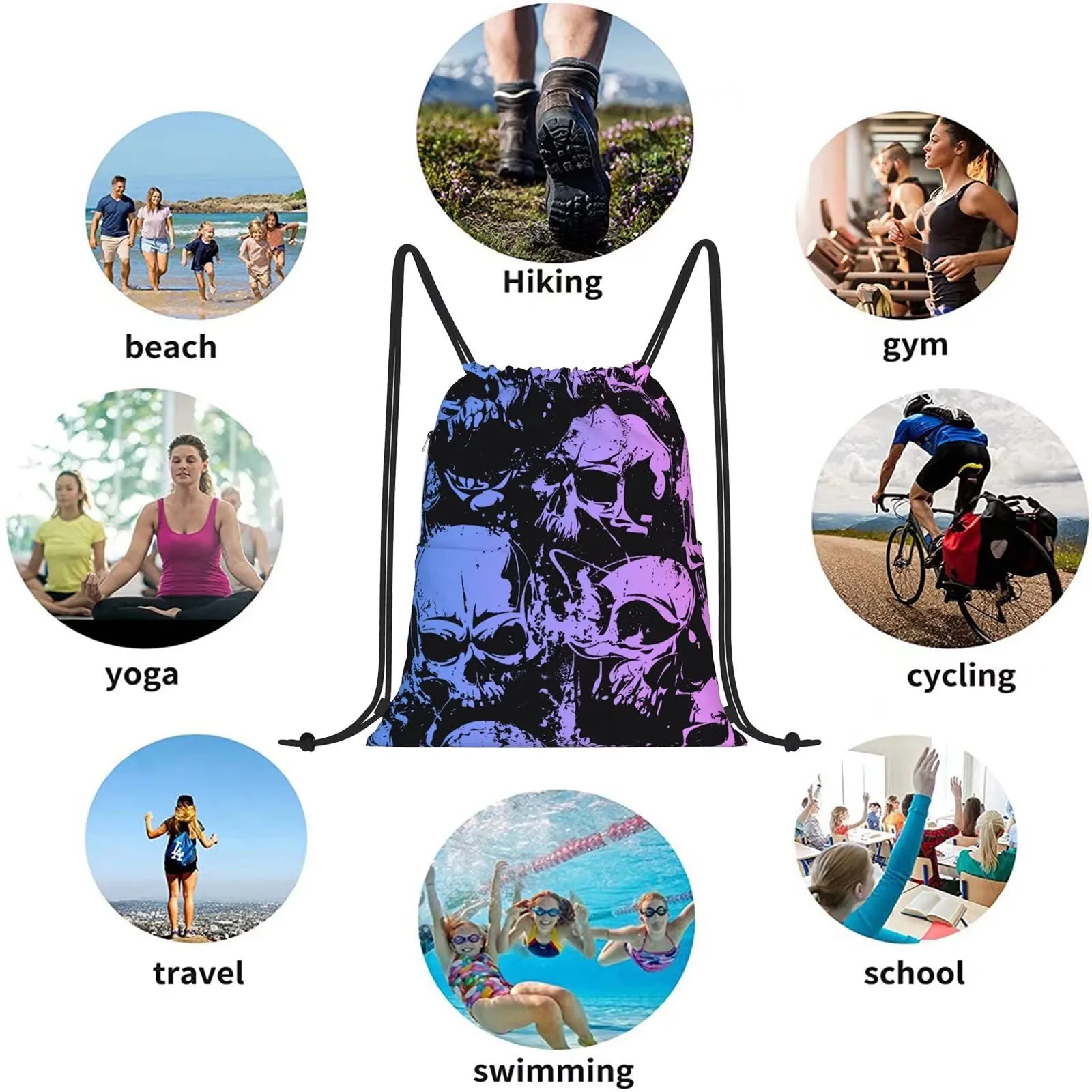 skeleton drawstring bag skeleton fashion drawstring backpack light sackpack string bag cinch waterproof sackpack for sport gym beach shopping yoga