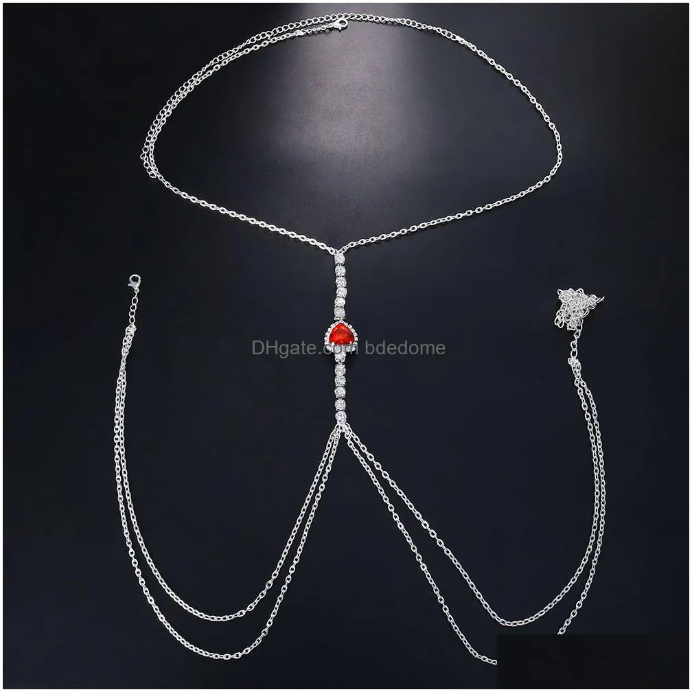 other rave red heart crystal necklace waist belly chain sexy body chain chest jewelry for women festival outfit accessories 221008