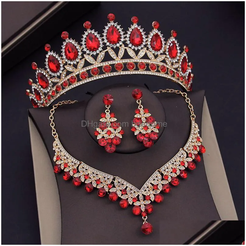 wedding jewelry sets baroque blue crystal bridal for women tiaras crown earrings necklace bride dress dubai set 230216