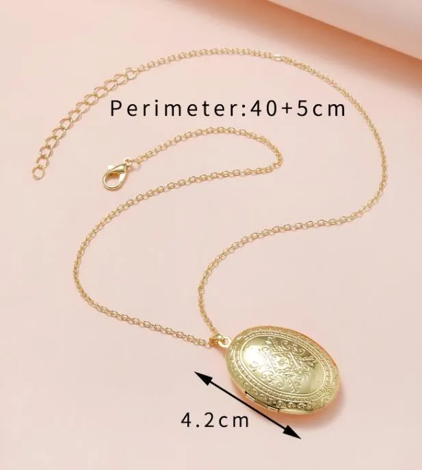 gold silver color diy retro floating locket shape pattern pendant necaklace female womens ladies girls gift fashion jewelry for mom