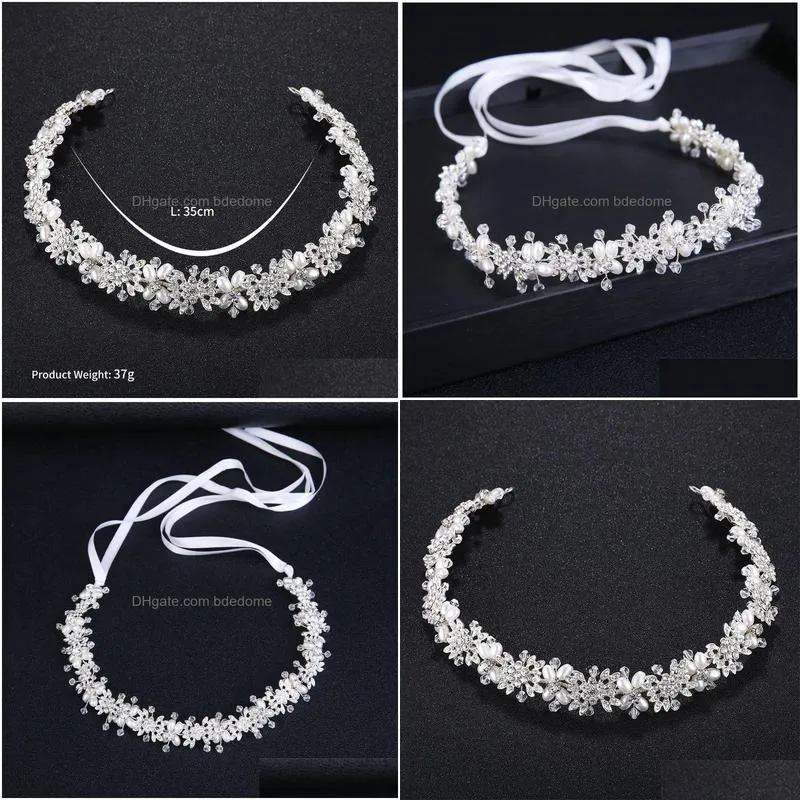 wedding hair jewelry luxury clear crystal bridal vine pearls accessories headpiece women pageant crown headbands 220831