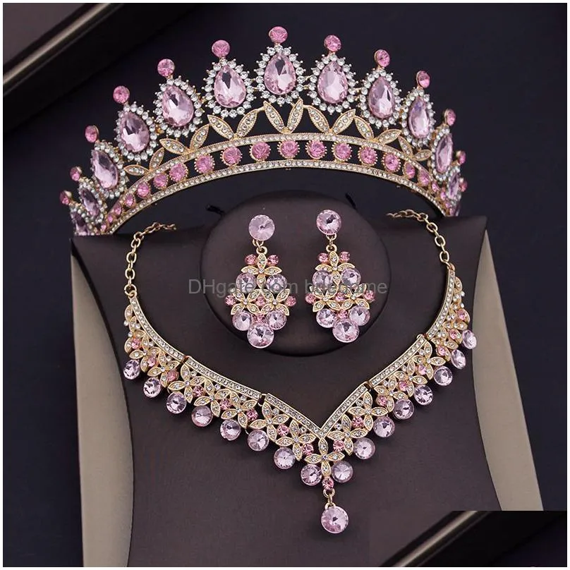 wedding jewelry sets baroque blue crystal bridal for women tiaras crown earrings necklace bride dress dubai set 230216