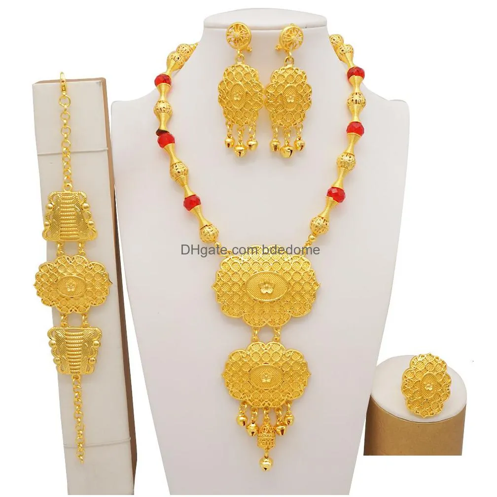 wedding jewelry sets luxury dubai gold color jewelry sets african indian ethiopia bridal wedding gifts party for women necklace earrings jewelry set