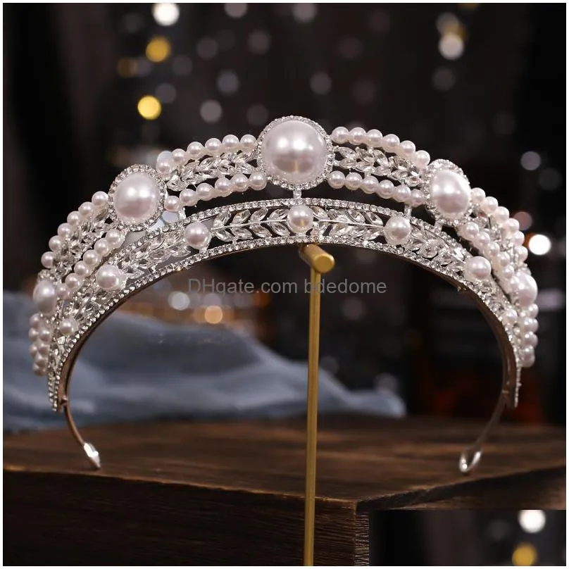 wedding hair jewelry kmvexo luxury gold color crystal pearls bridal tiaras crown pageant diadem headbands accesspries 220831